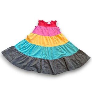 Hanna Andersson Sleeveless Tiered Rainbow Dress Girls 120 US 6-7